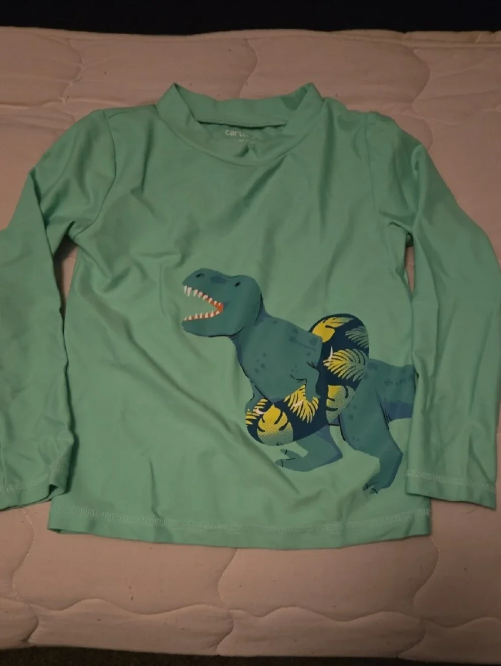 Carter's Mint Green Dino Rash Guard Top with Navy Dino Swim Shorts